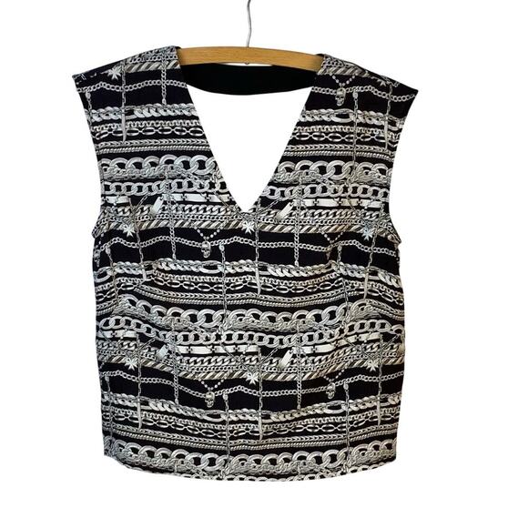 Nicole Miller Artelier Tops - Nicole Miller Artelier Silk Black & White Chain & Skull Sleeveless Top Sz  SP/XS